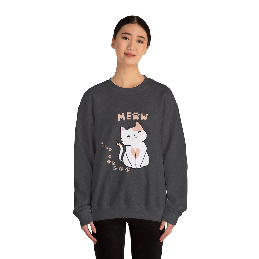 Cat Meow Sweatshirt — Cute Paw Print Kitty Crewneck