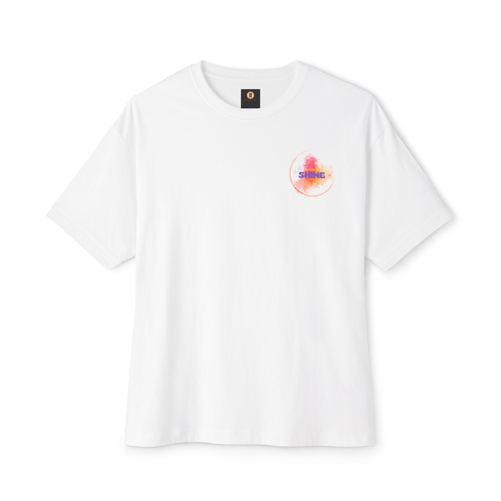 Watercolor Sunset Tee — Minimal Chest Logo Oversized T‑Shirt