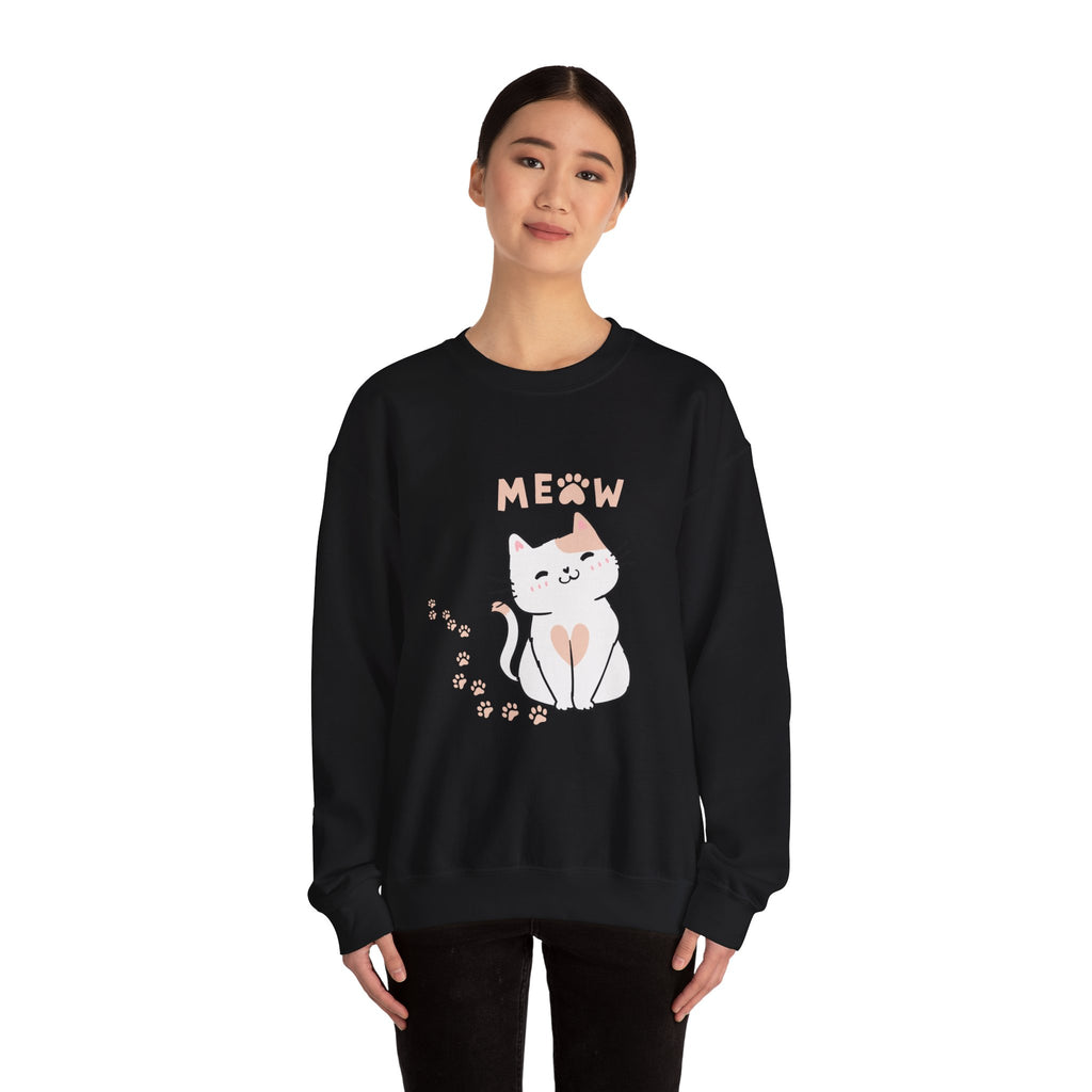 Cat Meow Sweatshirt — Cute Paw Print Kitty Crewneck