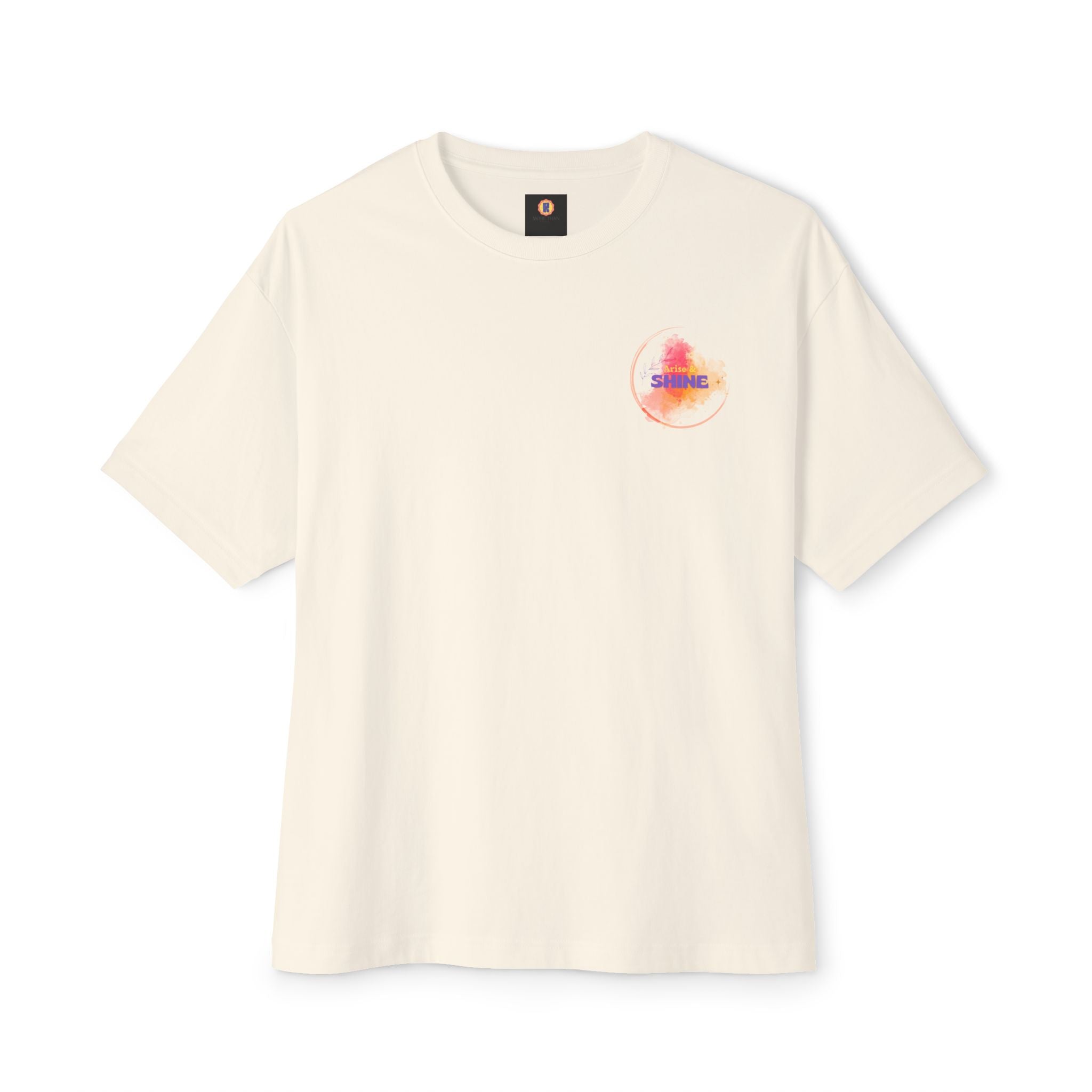 Watercolor Sunset Tee — Minimal Chest Logo Oversized T‑Shirt
